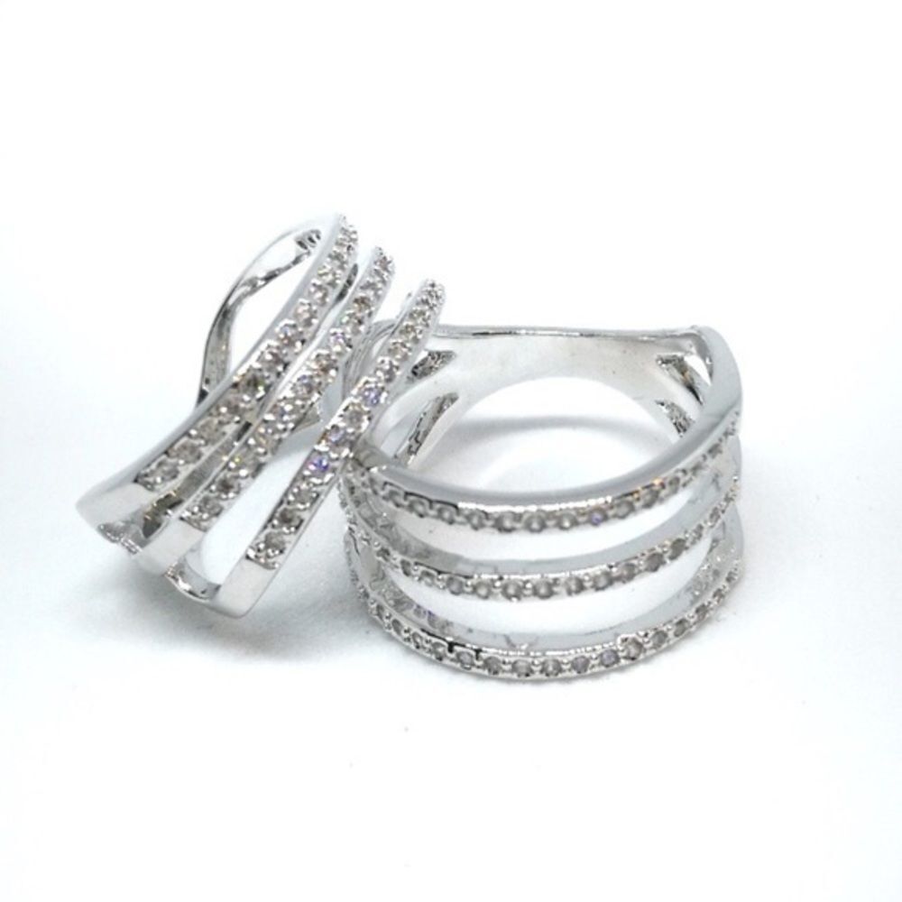 Crystal Pave Tri Band Ring White Gold Plated Sizes 3 4 5